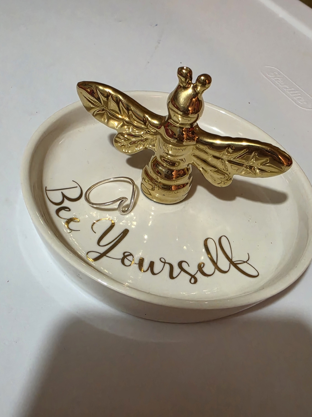 Gold Bee Ceramic Jewelry Dish - "Be Yourself"